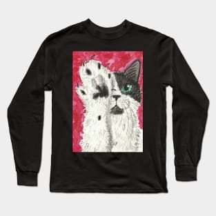 Hi black white cat watercolor painting Long Sleeve T-Shirt